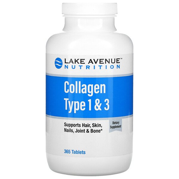 Lake Avenue Nutrition‏, كولاجين متحلل مائيًا من النوع الأول والثالث، 1,000 ملجم، 365 قرص