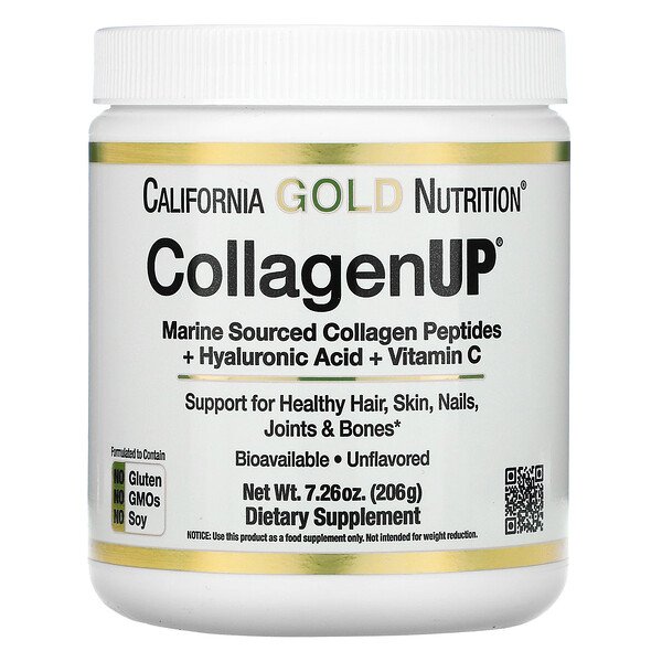 California Gold Nutrition‏, CollagenUP، كولاجين بحري متحلل + حمض الهيالورونيك + فيتامين جـ، خالٍ من النكهات، 7.26 أونصة (206 جم)
